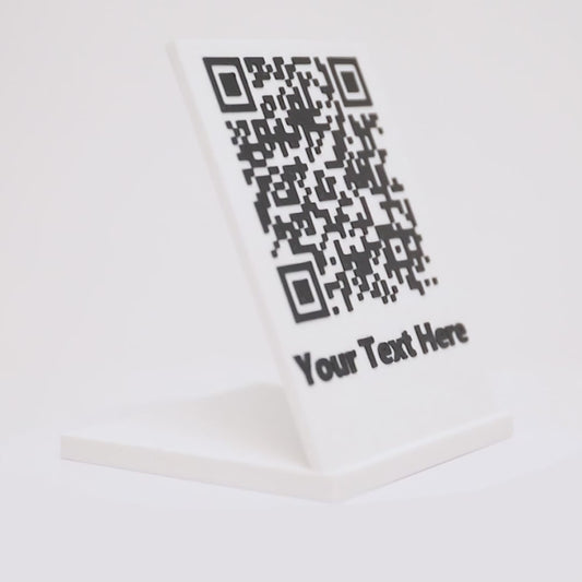 Custom QR Code Display Stand – Modern & Elegant | Personalized Text | WiFi, Link, Menu, Business Use